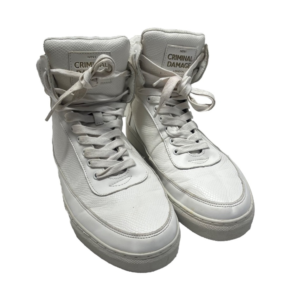 Criminal Damage High Top Trainers Sneakers Lace Up Zipper White Sz 8